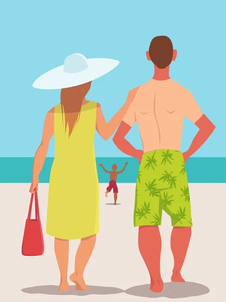 Familie vakantie op het strand — Stockvector