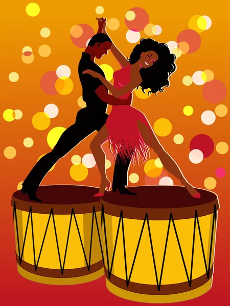 Lateinisches Paar tanzt auf Bongos — Stockvektor