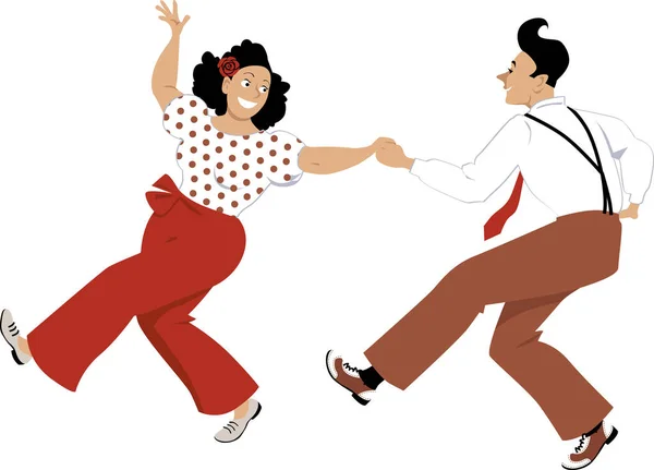 Couple Dressed Retro Fashion Dancing Lindy Hop Swing Eps Vector — Stock Vector
