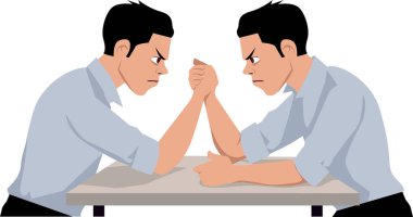 Young man arm-wrestling himself as a metaphor for internal conflict, EPS 8 vector illustration clipart