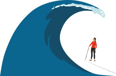 Tsunami dalgasının önüne sınır çizen bir kadın, EPS 8 vektör illüstrasyonu