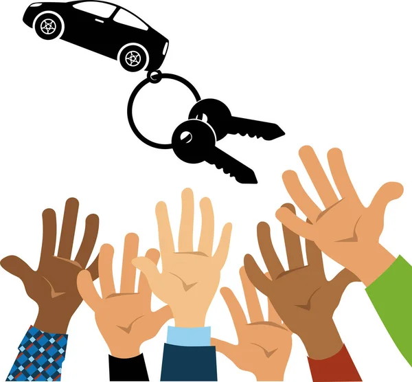 People Hands Reaching Car Keys Representing Market Car Shortage Eps — Stock Vector