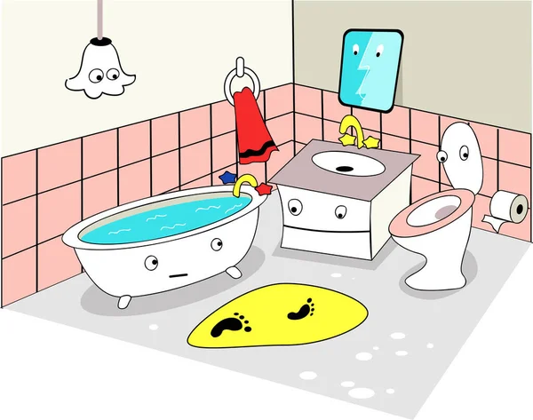 Salle Bain Dessin Animé Intérieur Tous Les Appareils Ont Des — Image vectorielle