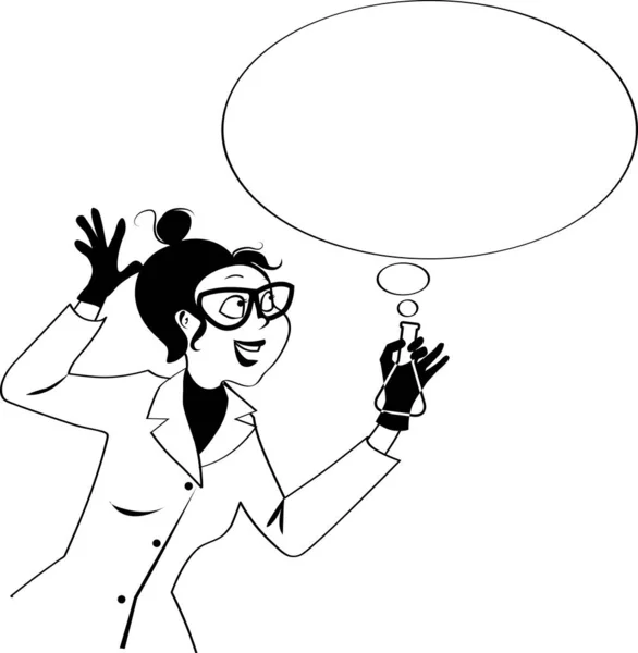 Zwart Wit Clip Art Illustratie Van Een Vrouwelijke Wetenschapper Een — Stockvector