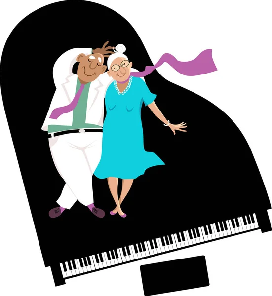 Happy Senior Couple Laying Top Grand Piano View Top Eps — Stock Vector