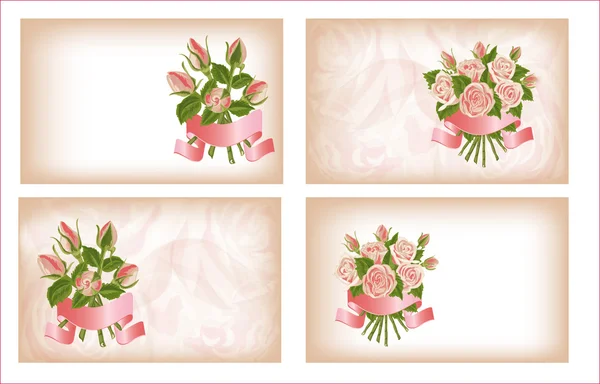 Cuatro composiciones de rosas . — Vector de stock