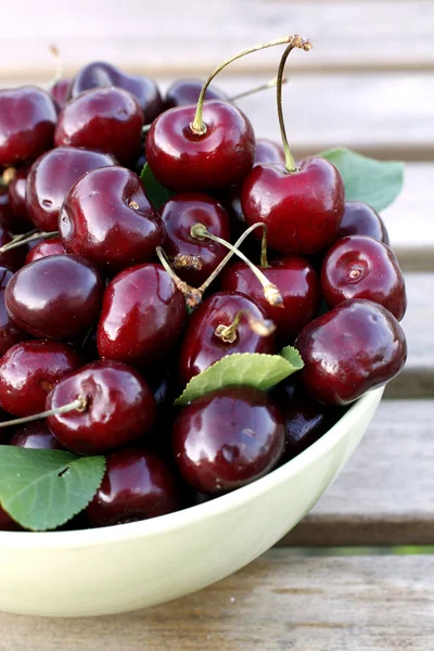Red cherry in a bowl — Stock Photo, Image