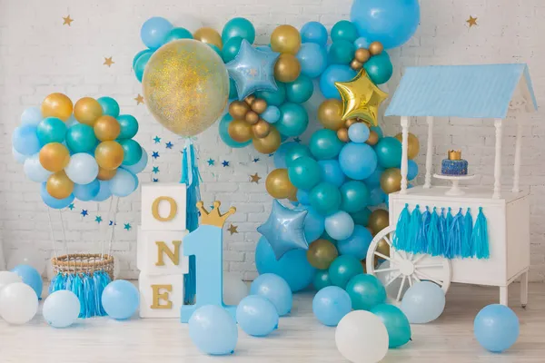 Decoración Azul Para Fiesta Cumpleaños Imagen de stock