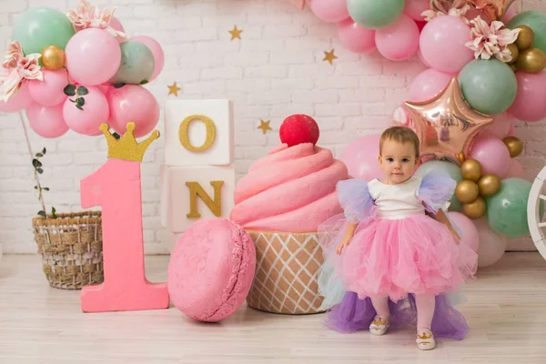 First Birthday Party Girl Pink Decor — Stock Photo, Image