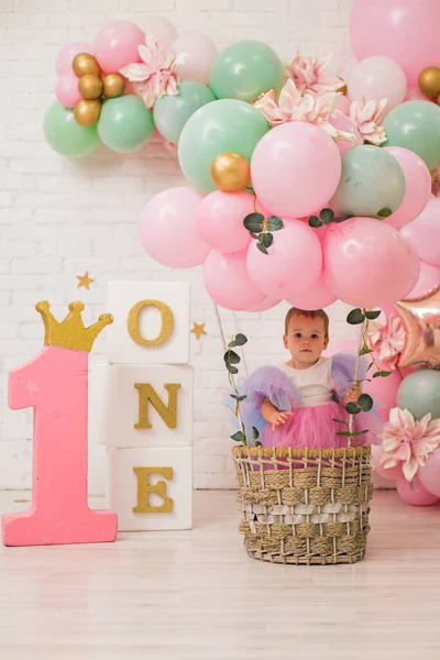 Primera Fiesta Cumpleaños Para Chica Decoración Rosa —  Fotos de Stock