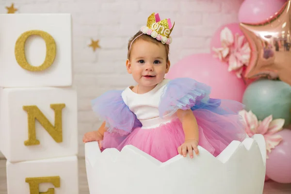 Primera Fiesta Cumpleaños Para Chica Decoración Rosa Imágenes de stock libres de derechos