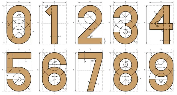 Numeri Font Disegno tecnico — Vettoriale Stock