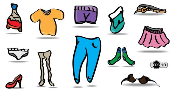 Karikatúra és a színes ruhák-készlet — Stock Vector