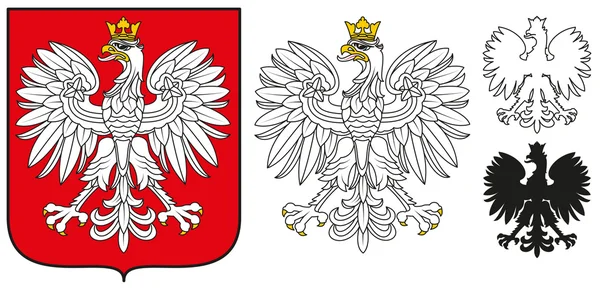 Poland Emblem - White Eagle,Shield And Silhouette — Stock Vector