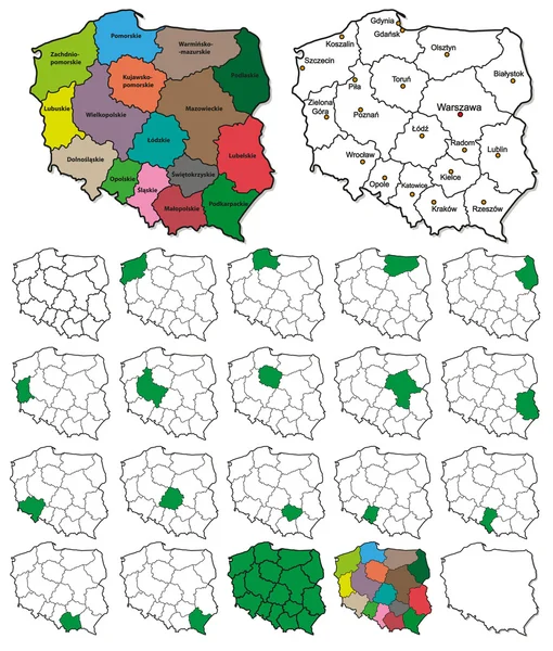 Fronteras de la provincia de Polonia - Capas ON o OFF — Vector de stock