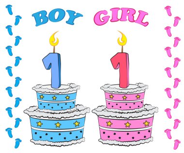 First Birthday Cake for Boy and Girl clipart