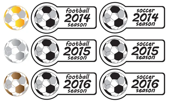 2014 - 2016 Señales de temporada de fútbol con medallas — Archivo Imágenes Vectoriales