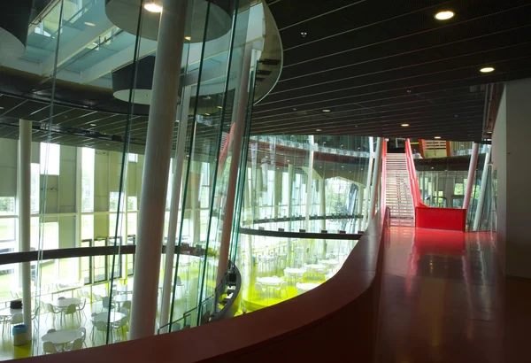 Modern red stairs in the Hijmans van den Bergh building, the Uithof, Utrecht university — Stock Photo, Image