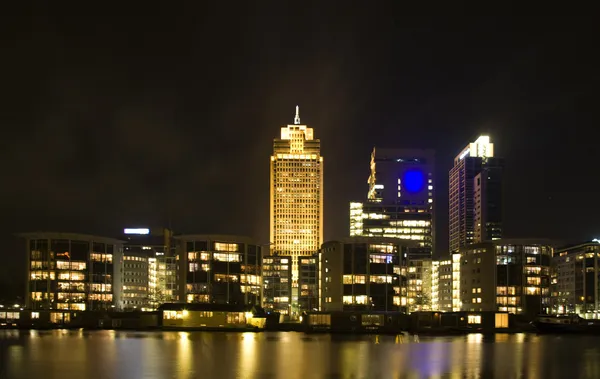 Amsterdam city skyline with the Rembrandt tower at night — Stock Photo, Image