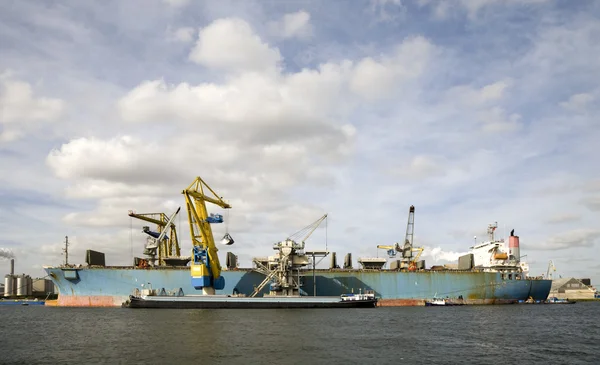 Cargo ship is unloading in the port of Amsterdam — Stock Photo, Image