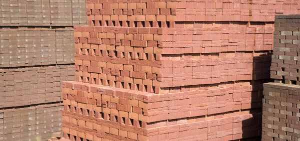 Stacked bricks at a brick factory
