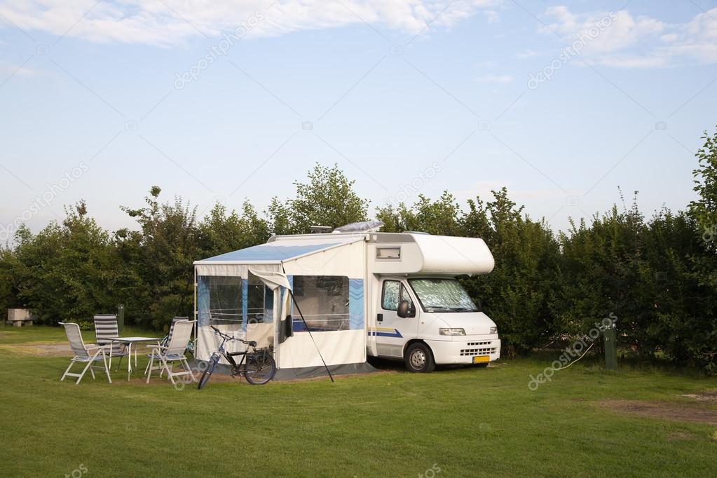 Motor home parked at a camping in the Netherlands