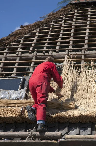 Yeni bir çatı thatching işçi — Stok fotoğraf