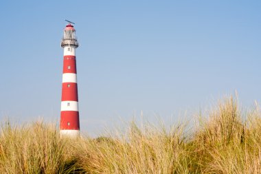 ameland, Hollanda dunes ikonik kırmızı ve Beyaz feneri