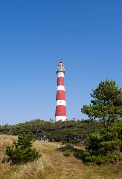 Iconic red and white lighthouse in the dunes of Ameland, the Netherlands — Stock Photo, Image