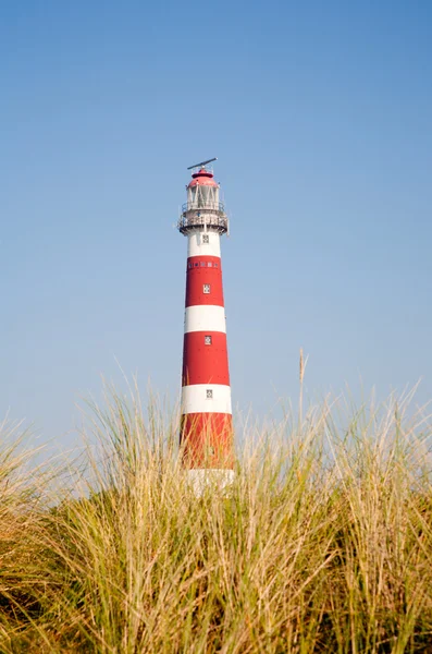 Iconic red and white lighthouse in the dunes of Ameland, the Netherlands — Stock Photo, Image