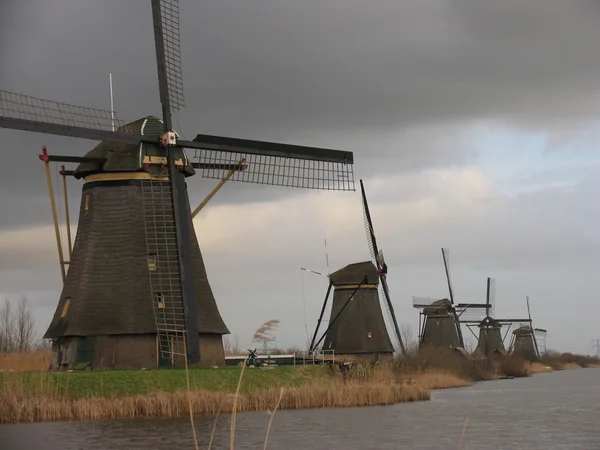 Holenderskie wiatraki w kinderdijk, Holandia — Zdjęcie stockowe