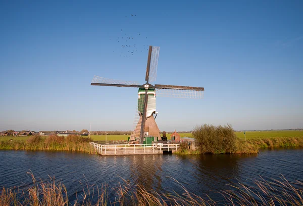 Molino de viento tradicional holandés en Groot-Ammers, Países Bajos — Foto de Stock