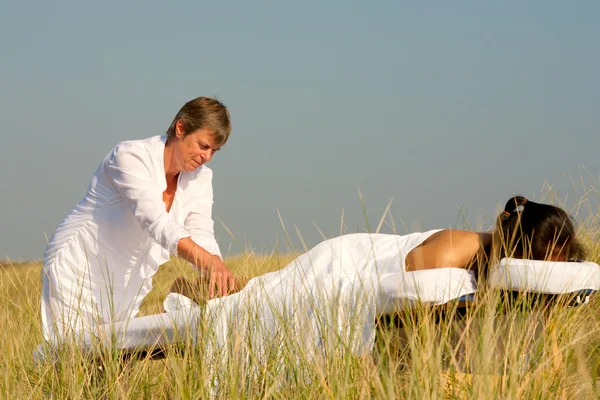 Massage in the dunes on the island Ameland, the Netherlands — Stock Photo, Image