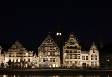 ghent, graslei gece, belgiu