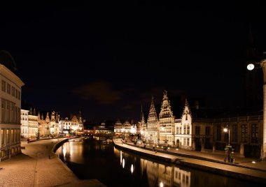ghent, graslei gece, belgiu