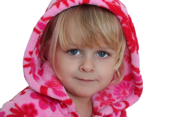 Portrait of little girl with pink hood — Stock Photo, Image