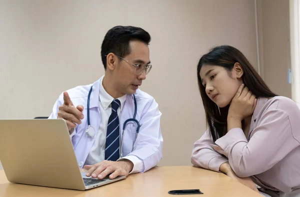 Doctor talk and health checking patient in room at hospital.