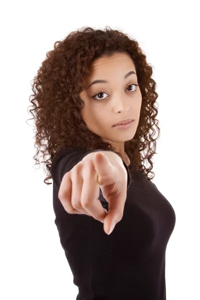 Young woman pointing — Stock Photo, Image