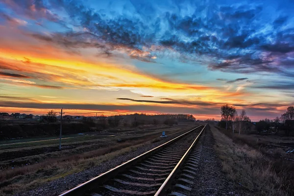 Bahngleis Bei Sonnenuntergang — Stockfoto