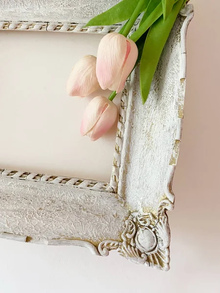 Hermosas Flores Tulipán Primavera Marco Decorativo —  Fotos de Stock