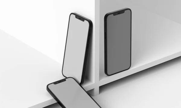 3d render illustration generic phone mock up in a white design high key