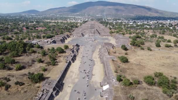 Arriba Ver Pirámides Drones Teotihuacn Mexico Calzada Los Muertos — Vídeo de stock