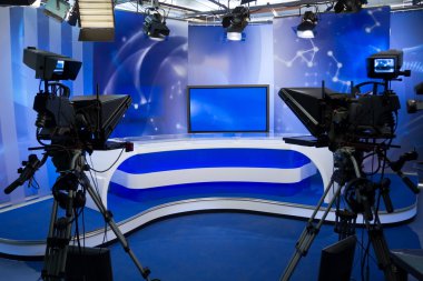 TV studio with camera and lights clipart