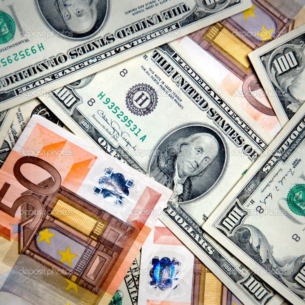 Euros and Dollars - money background