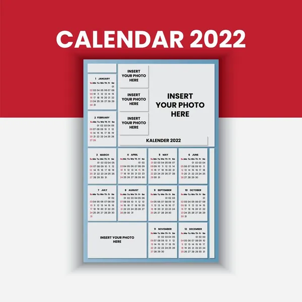 Rok Kalendarzowy 2022 Zdjęciami Prostym Eleganckim Designem — Wektor stockowy
