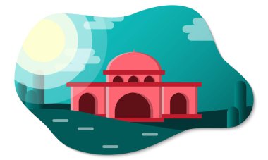 Düz bir tasarım ile çayır ortasında cami arkaplanı