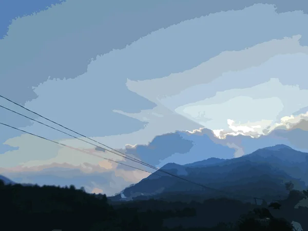 Vector Illustration Beautiful Mountain Cloud Scenery Sunset — Vetor de Stock