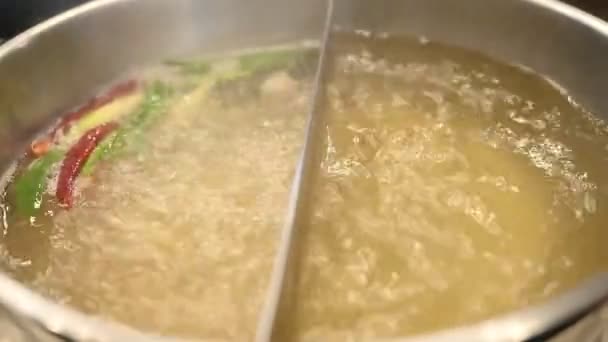 Сукияки Шабу Смешанные Овощи Кастрюле Кипящего Супа — стоковое видео