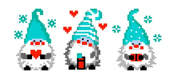 Різдвяний Фон Графіка Gnomes Holiday Pixel — стоковий вектор