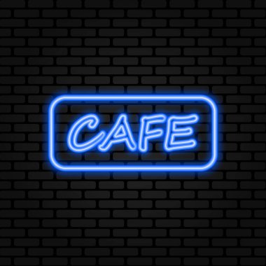 Tuğla arka plandaki kafe için neon işareti